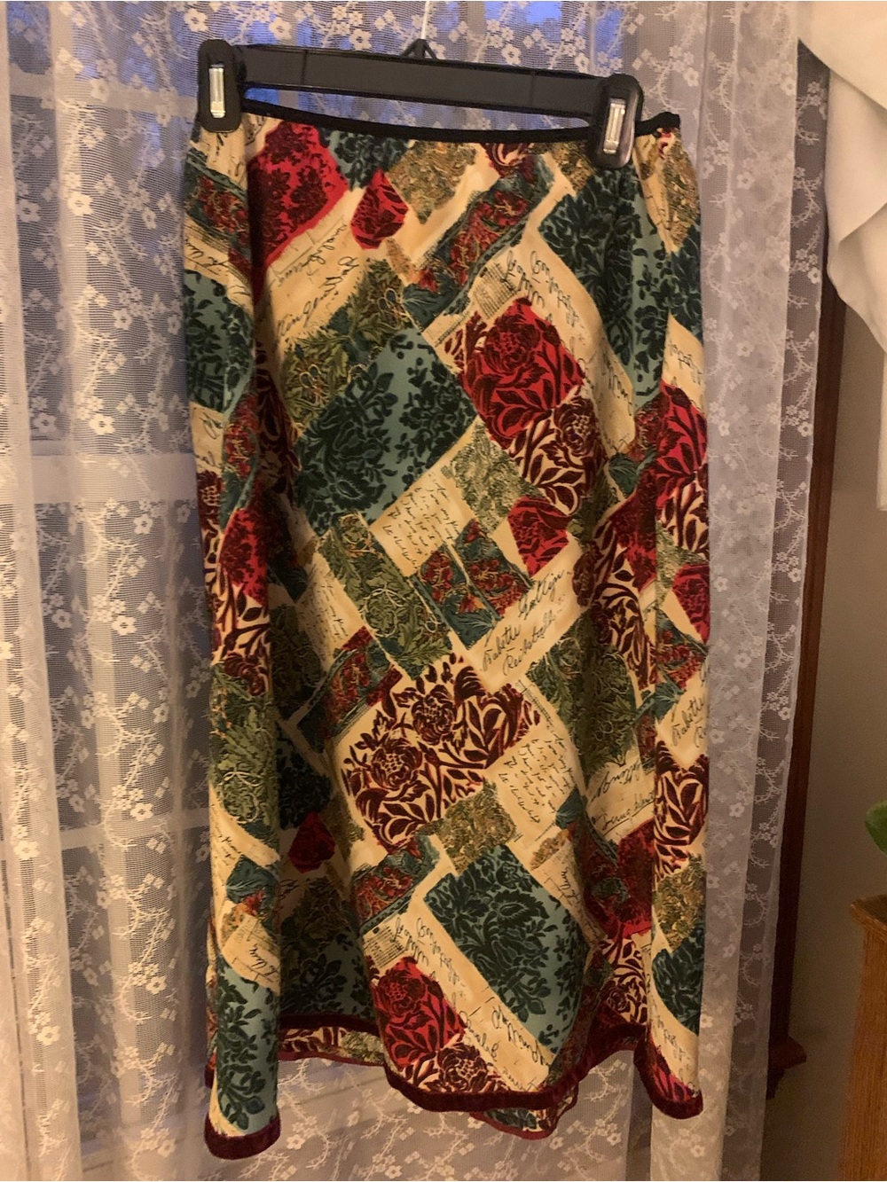 Patchwork Floral Print Skirt in Red, Teal & Cream